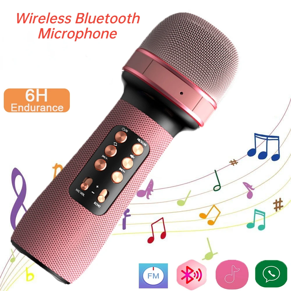 Micrófono inalámbrico Bluetooth para Karaoke, Radio FM, reproductor de  Audio, altavoz portátil de mano, micrófono de canto, altavoz que cambia de  sonido|micrófonos| - AliExpress