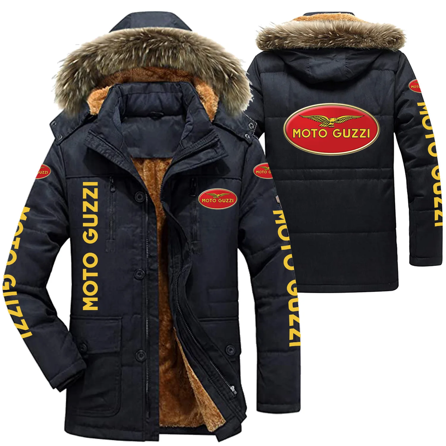 

New warm cotton coat MOTO-GUZZI motorcycle men's printed cotton coat car logo non-velvet liner winter jacket