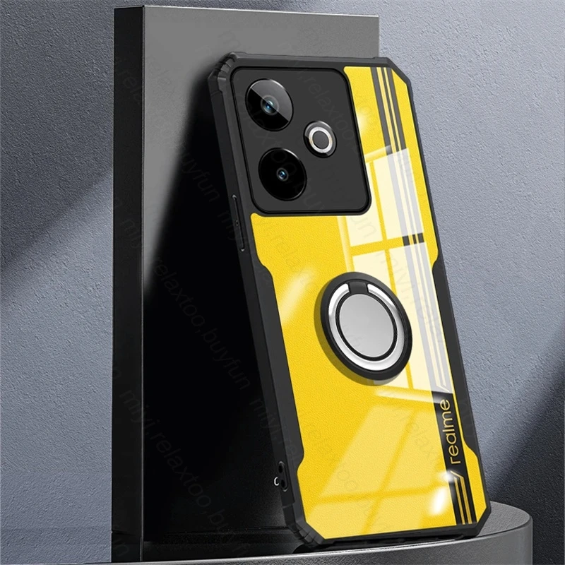 Clear Acrylic Magnetic Ring Stand Case with Rubber Armor Protection