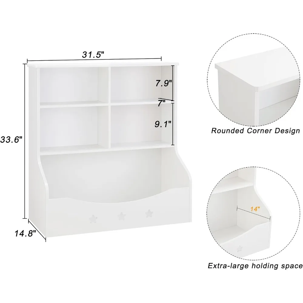Kids Toy Storage Organizer, Children Multi-Functional Bookcase and Bookshelf, Toddler 5 Cubby Toy Storage Cabinet,White)