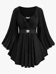 Chic Oversized Irregular Hem Solid Color Women's Top with Heart Detail for Autumn/Winter Fashion (Black)