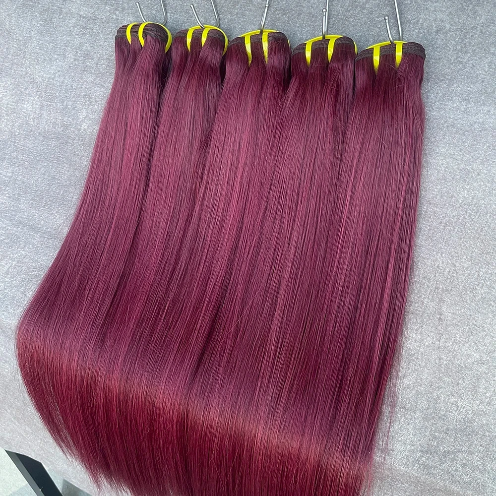 

10A Grade 99J Burgundy Colored Raw Human Hair Bundles 100% 16-24 inches Straight Brazilian Bundles extensions