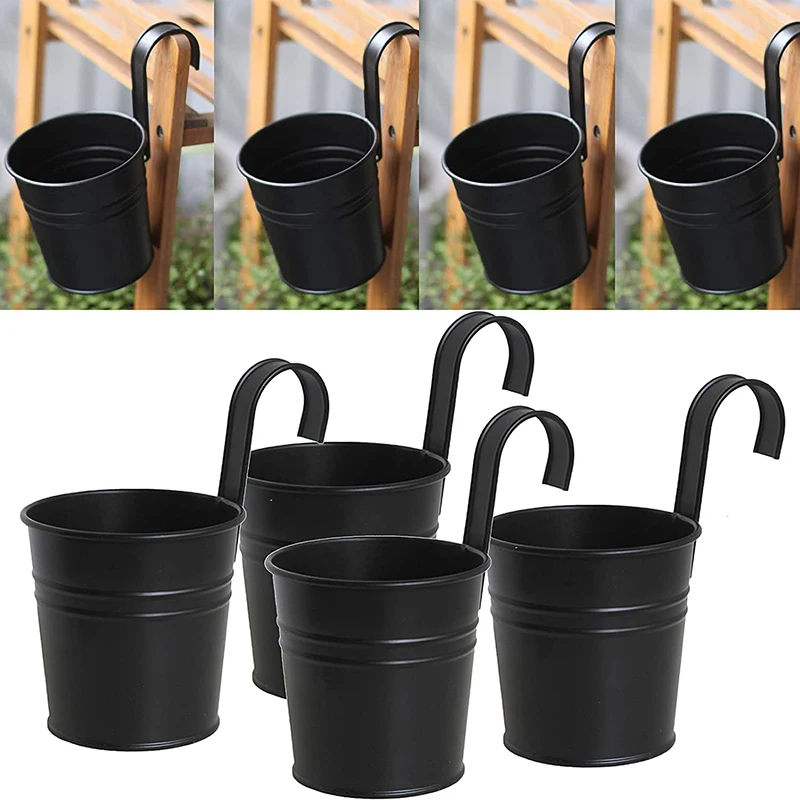 Hanging Plant Pots Metal Fence Planters Detachable Hook & Drain Hole Iron Flower Pots Balcony Planter Hanging Plant Pots flower pot,plant pot