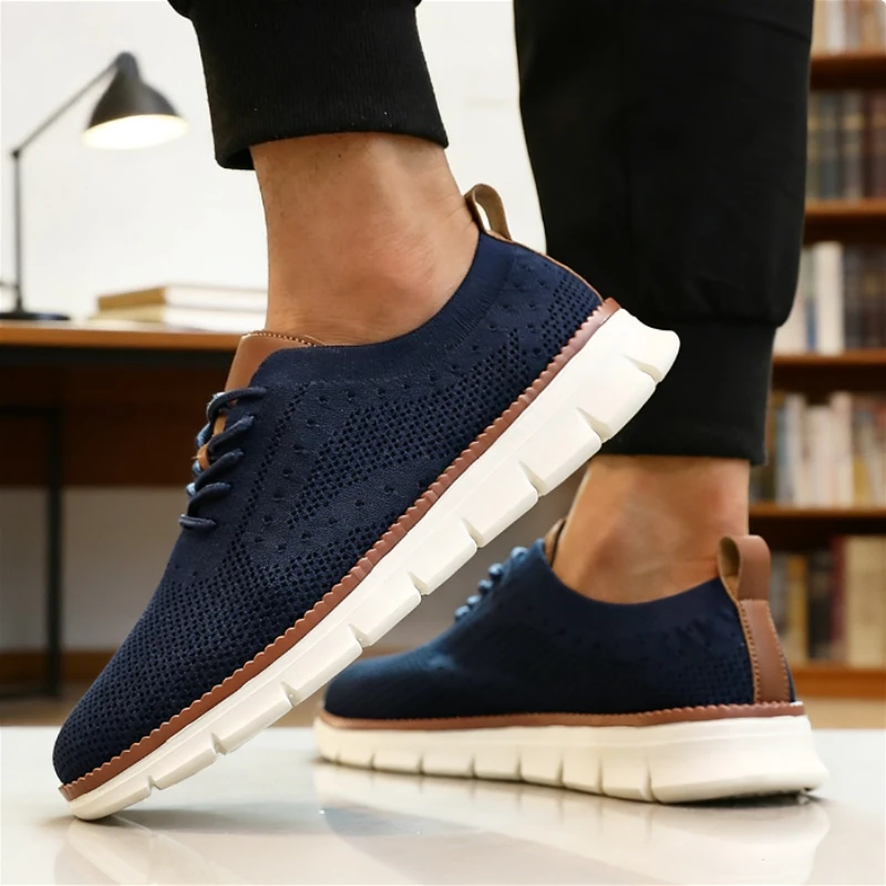 Men Stylish Soft Causal Shoes Breathable Casual Knitted Flats Lightweight Sneakers Cushioning Non-slip Outdoor Walking Shoes Men