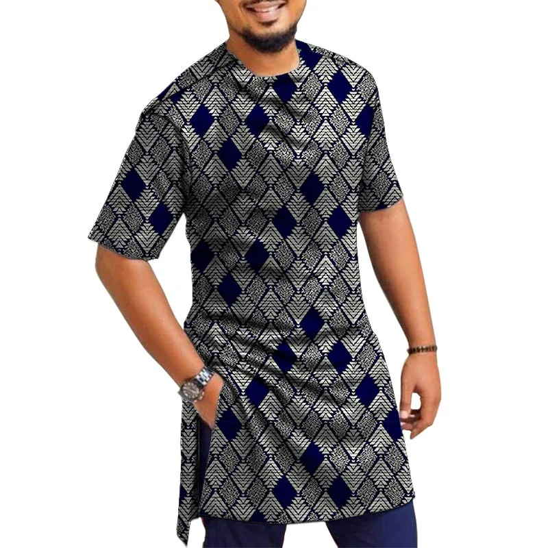 Summer Fashion Men's Print Tops Guaranteed African Wax Half Sleeve Ball Party Shirts