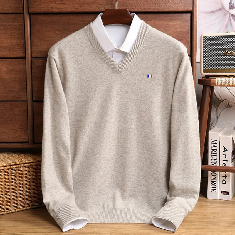 

Cashmere Sweater Pullover V-Neck Men's Autumn Winter Cashmere Woollen Warm Jumper Pull Homme Man Hombres Sweater Plus Size 5XL