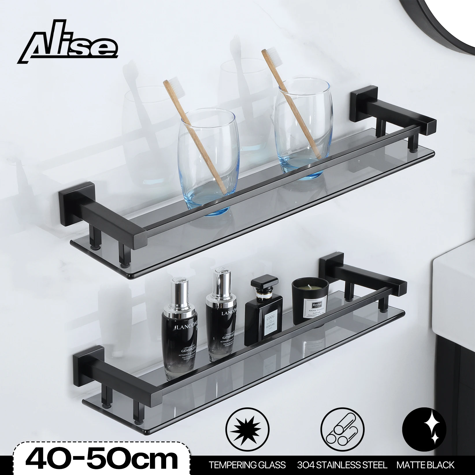 Bathroom Shelves Shower Storage Rack Glass Wall Mount Shampoo Rack Organizer Bathroom Accessories