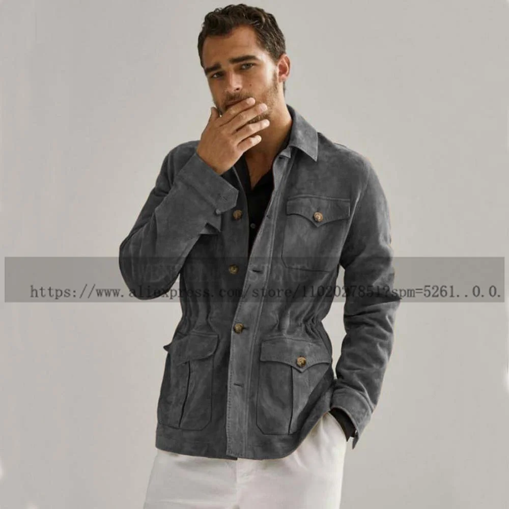Racing Jackets for Men Slim Fit Suede Single-breasted Winter Men's Jackets Y2k Parkas Male Coat