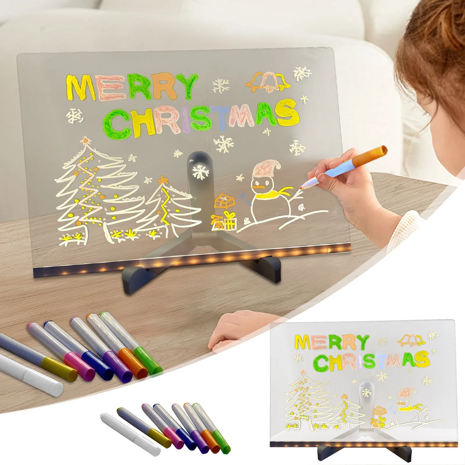 Children Message Board Handmade Erasable Painted Acrylic Doodle Diy Notepad Led Glass Drawing Painting Night Light Kids Gifts