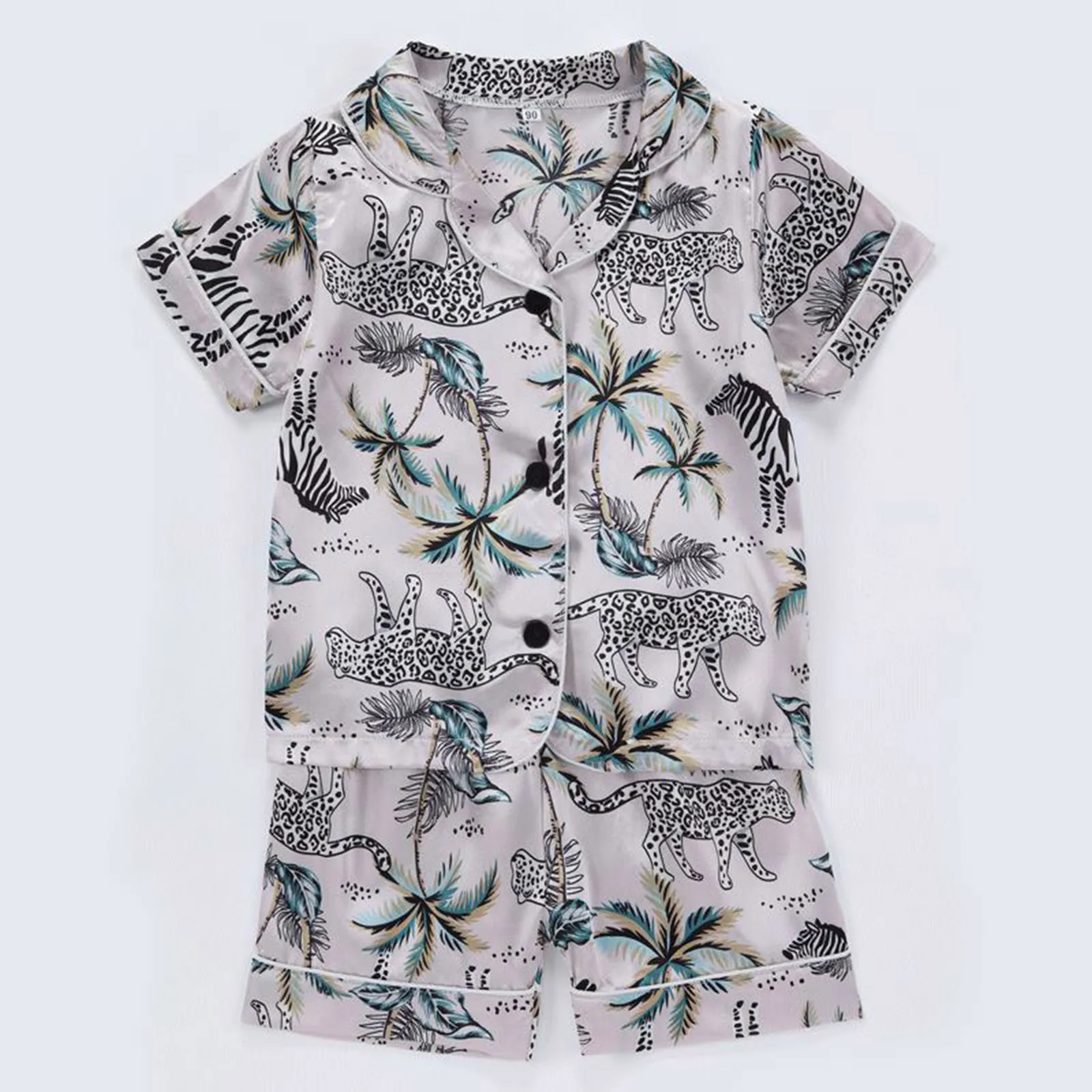 Kids Toddler Baby Girls Spring Summer Cartoon Print Short Sleeve Sleepwear Outfits Pajamas Clothes