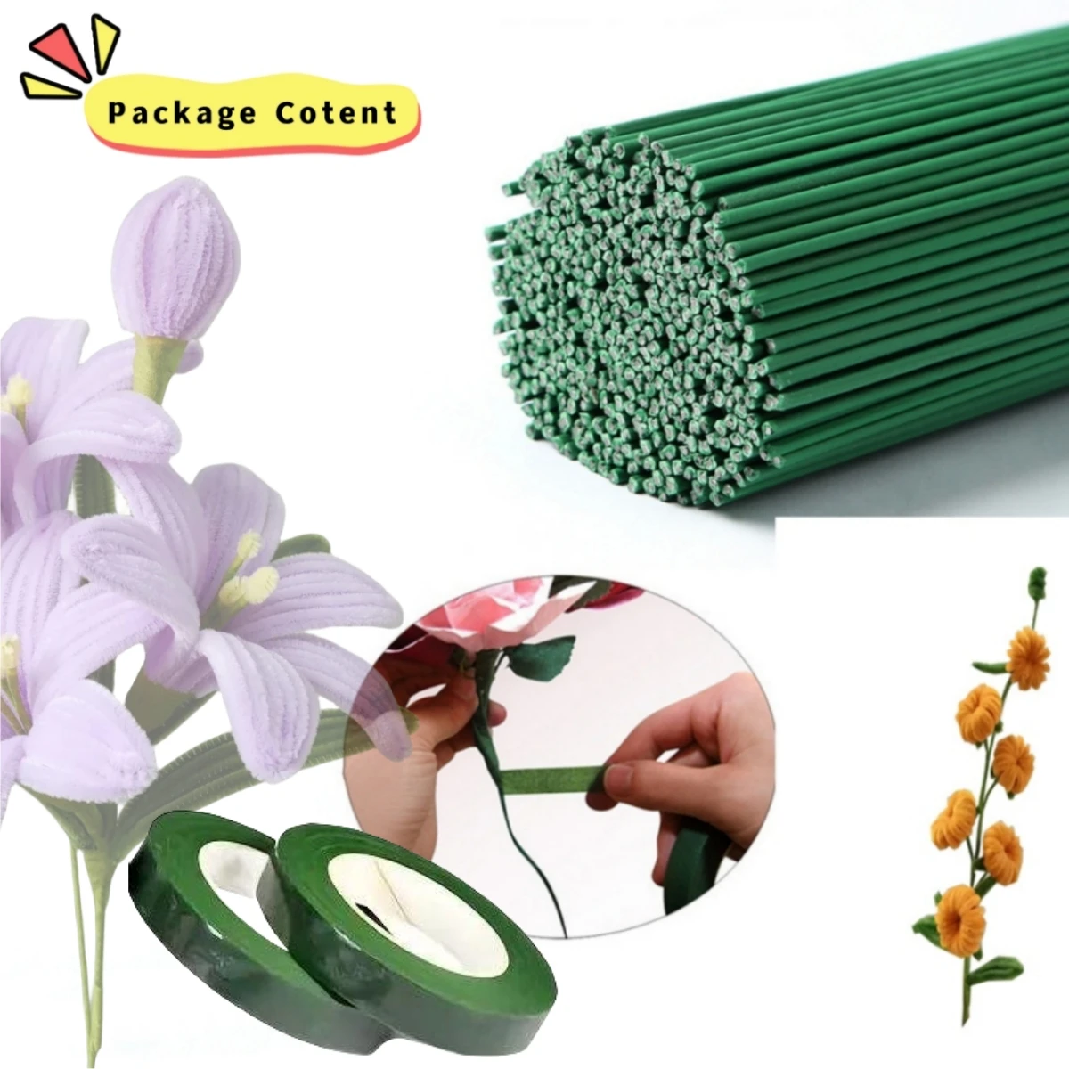 Pipe Cleaner Accessories Flower Pole Tape Wire Wrap Plastic Handmade diy bouquet wrapping paper material pack