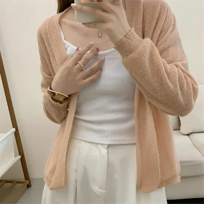 2025 Autumn New Women's Thin Knitted Sweater Fashion Cardigan Solid Color Sunscreen Sweater Jacket Knitwear
