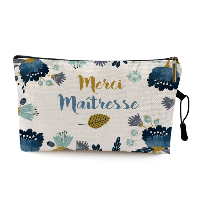 Teacher's Day Graduation Gift Cosmetic Bag Super Atsem Merci Maitresse Print Women Neceser Makeup Bag Pouch Travel Organizer Pattern 13