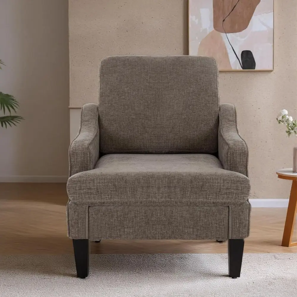 Muji Armchair fabric detail and natural wood frame joinery