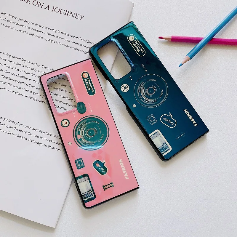 for Samsung Galaxy Z Fold 5 4 3 2 5G Case Silicon IMD Camera Pattern Cover Shockproof Flip Folding Blue Light Phone Shell Fundas