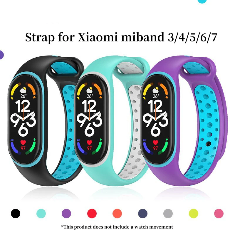 

Ремешок силиконовый для Xiaomi Mi Band 5 6 7, сменный Воздухопроницаемый браслет для умных часов Mi Band 3 4 5