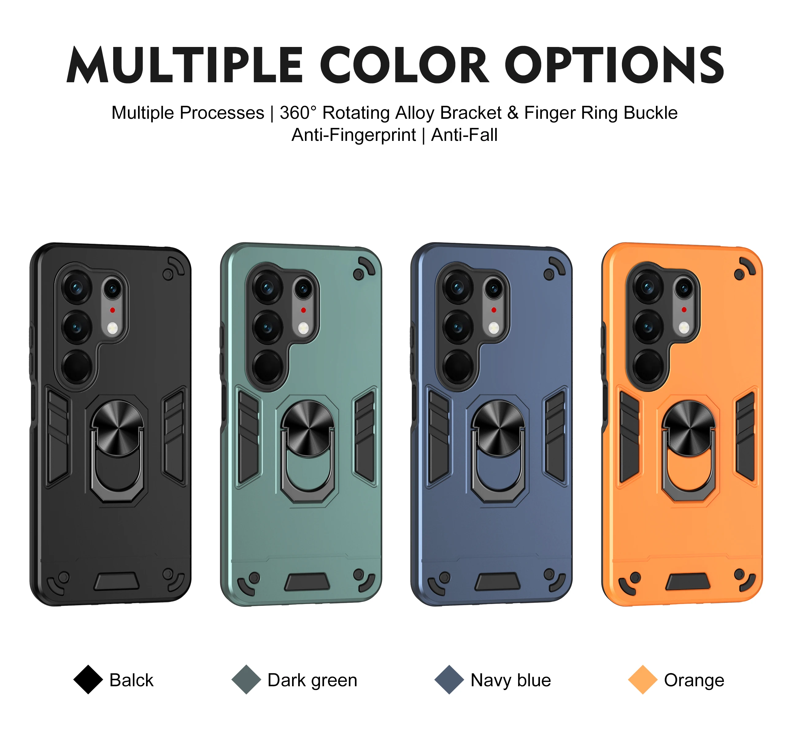 Rugged Armor Shockproof Phone Case with Magnetic Ring Holder and TPU Frame