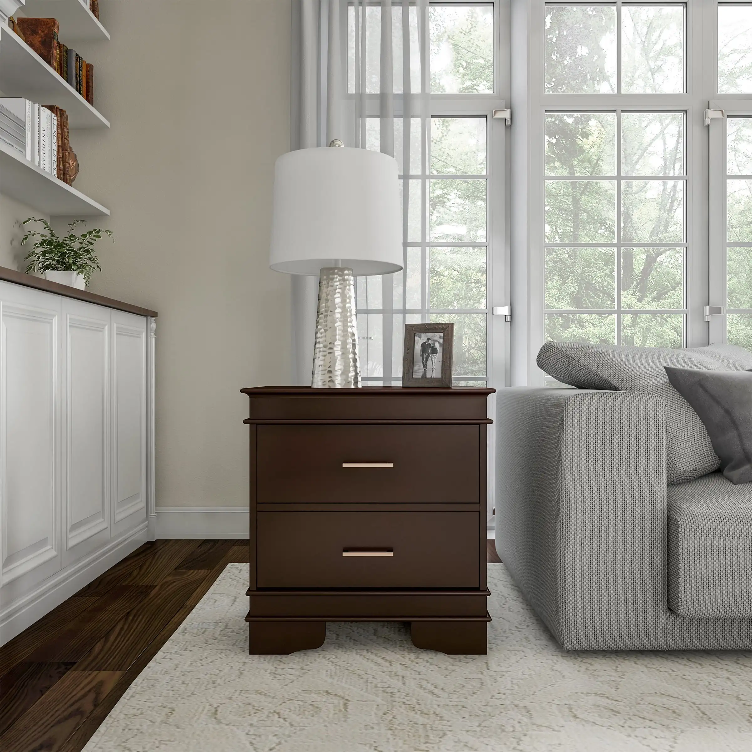 

2-Drawer End Table – Dark Brown Traditional Nightstand