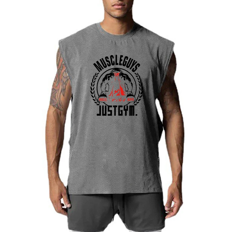

Oversized Gym Workout Sleeveless Shirt Cotton Fitness Tank Top Men Bodybuilding Stringer Clothing Sportwear Vests Muscle Tanktop