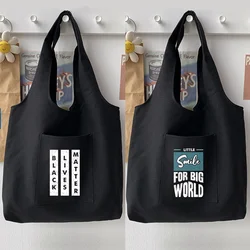 Woman Bag Casual Tote Bag Shoulder Bag Commuter Bag Shopping Handbag Personality Street Phrase Pattern Printing Student Black