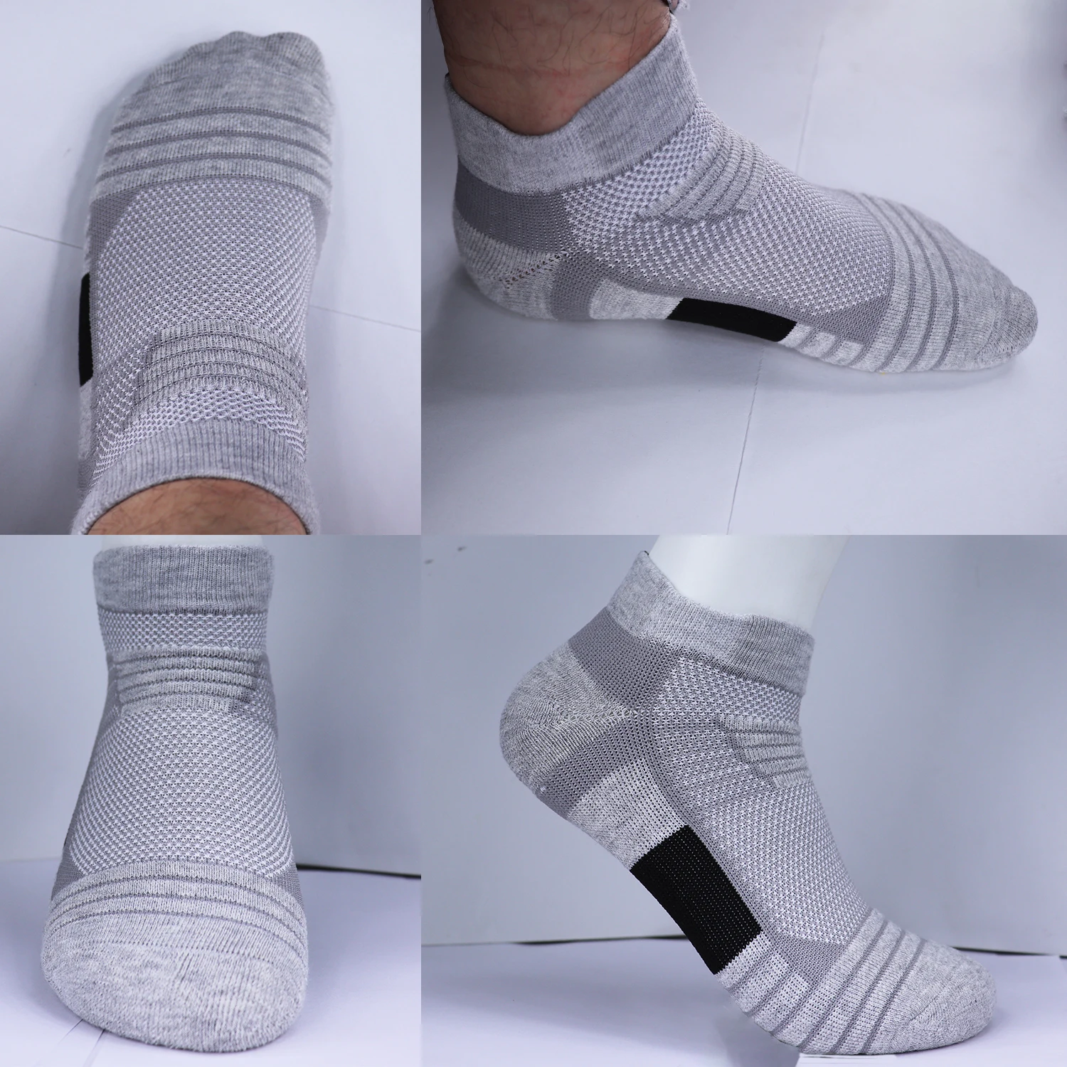 3 Pairs Terry Loop Sports Socks Breathable Mesh Cushioned Moisture-Managed for Running Hiking Basketball