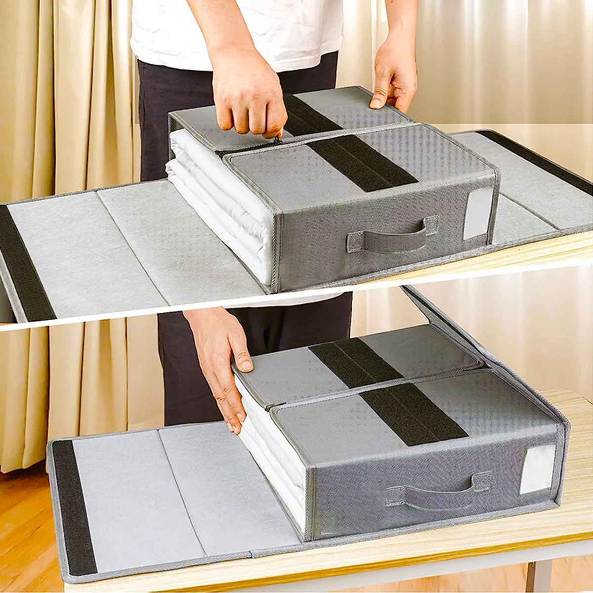 Grey Oxford Cloth Underbed Storage Box for Bed Sheets and Pillows