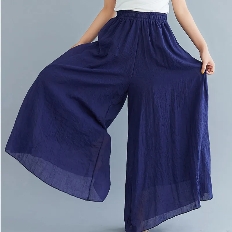 

#0504 Women Cotton Linen Pants Spring Summer High Waist Wide Leg Pants Ladies Vintage Beach Style Full Length Trousers Femme