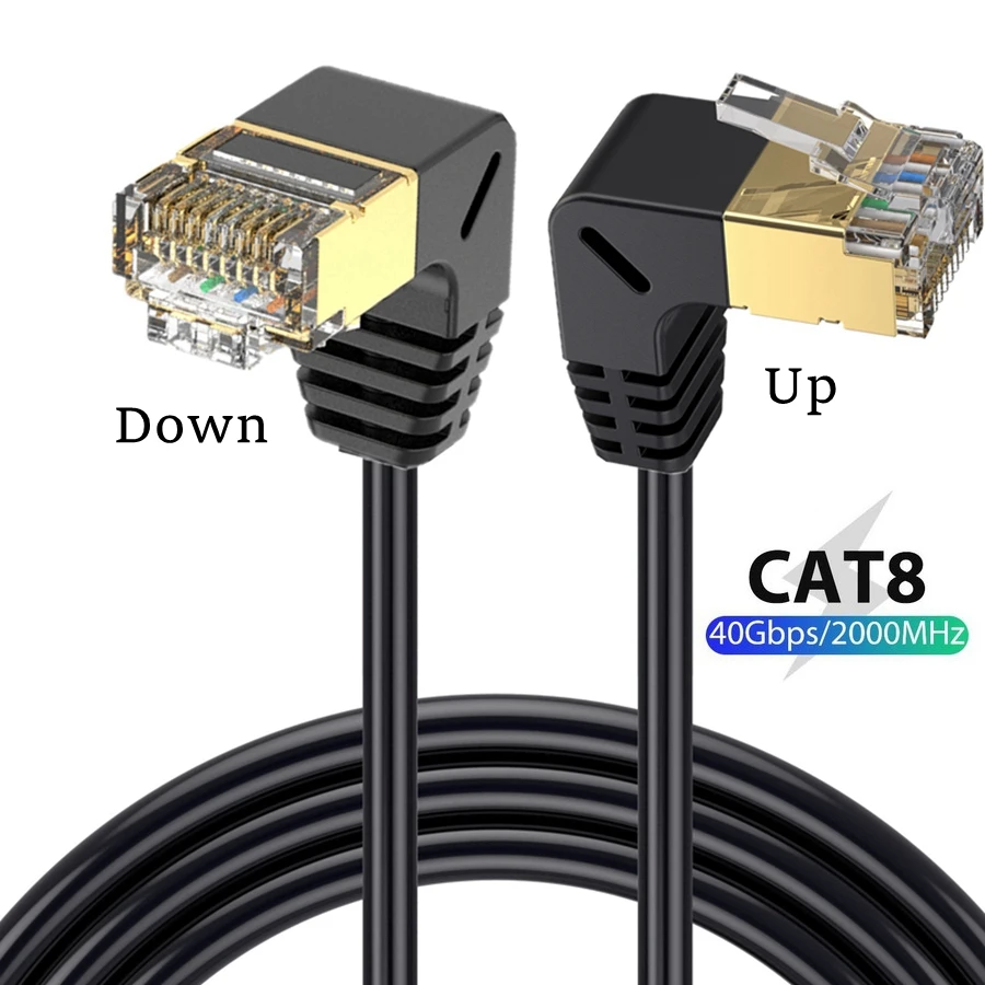 Cat8 케이블 SFTP 40Gbps RJ45 네트워크 랜 90도 네트워킹 인터넷 랜..