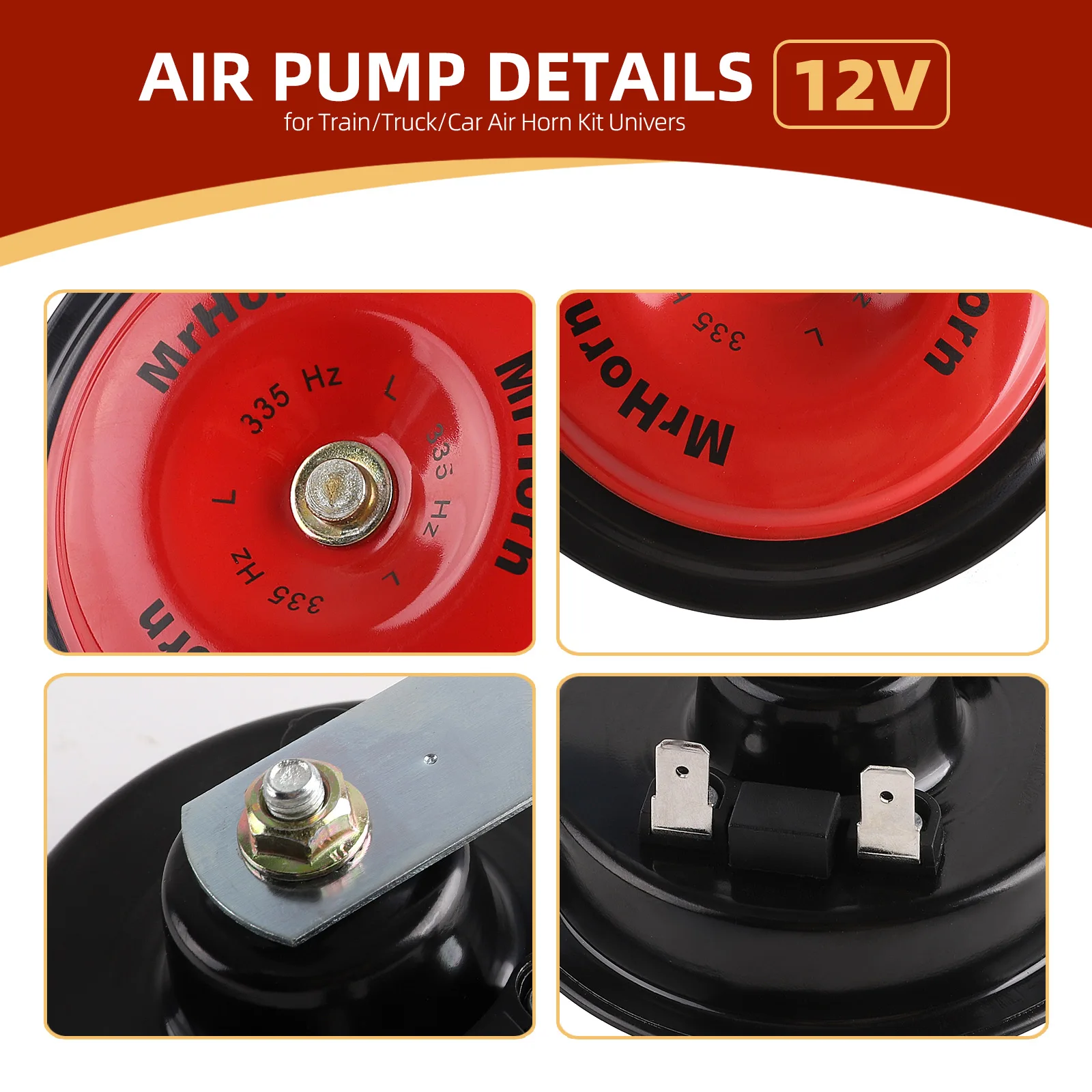 Car Horn 12V Electric Disc Metal Horn Waterproof Super Loud High Low Dual Tone Fit Motorcycle Vehicles Truck with Bracket