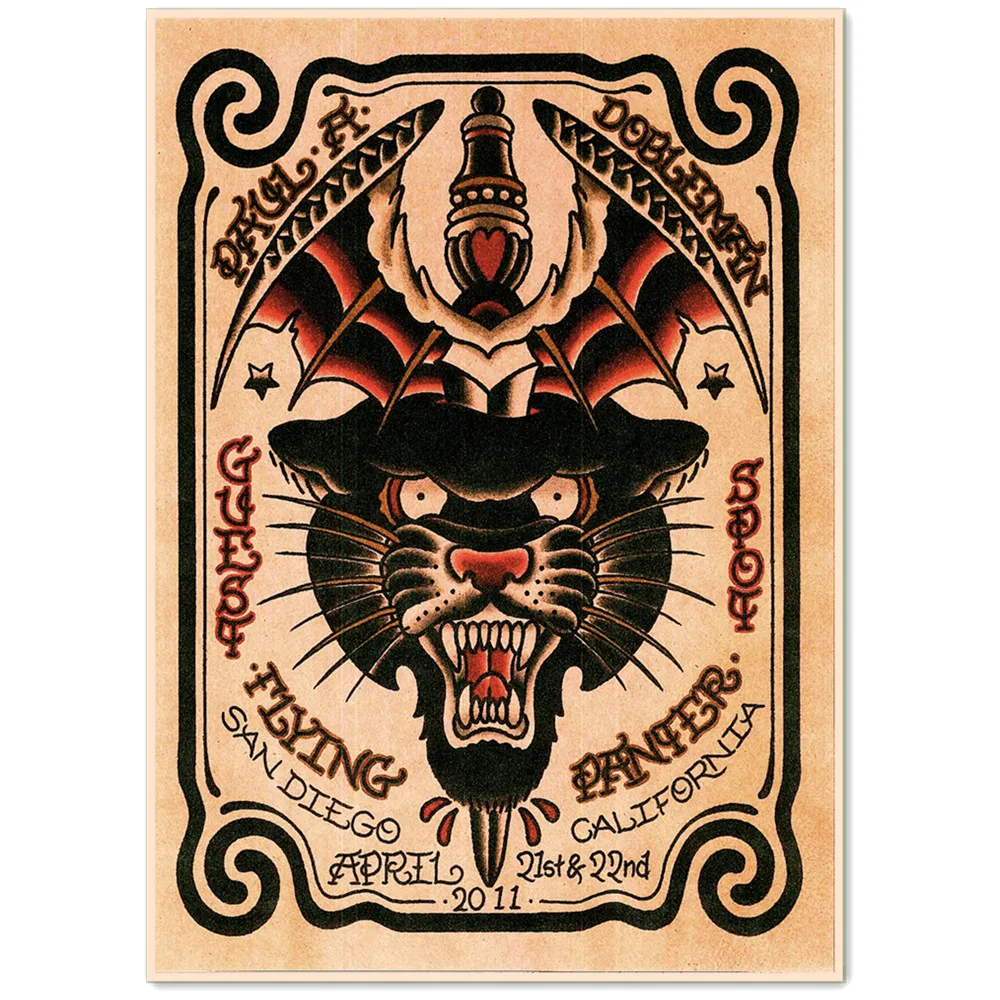 

Old Shool Tattoo Art Wall Hanging Pictures Vintage Kraft Paper Poster Posters and Prints Home Decor Painting Room Wall Sticker