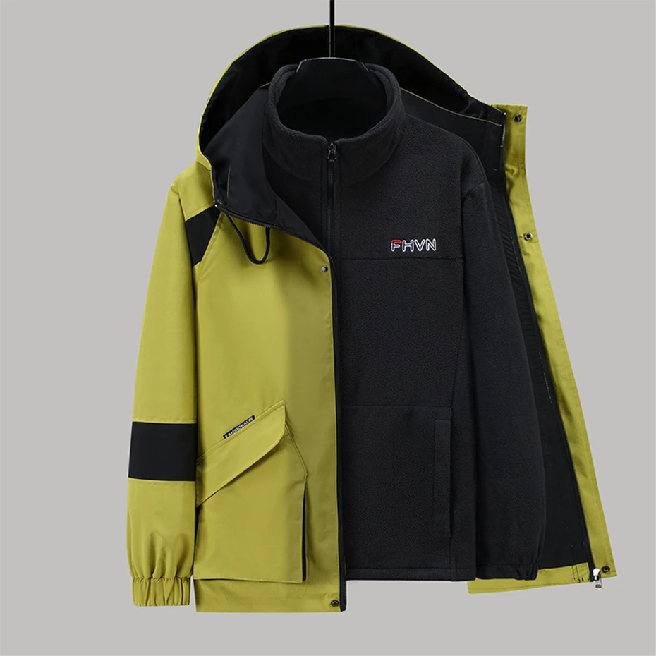 12XL Plus Size Windbreaker Jacket Men Autumn Winter Removable Inner Liner Jacket Coat Fashion Casual Fleece Jackets Big Size 2