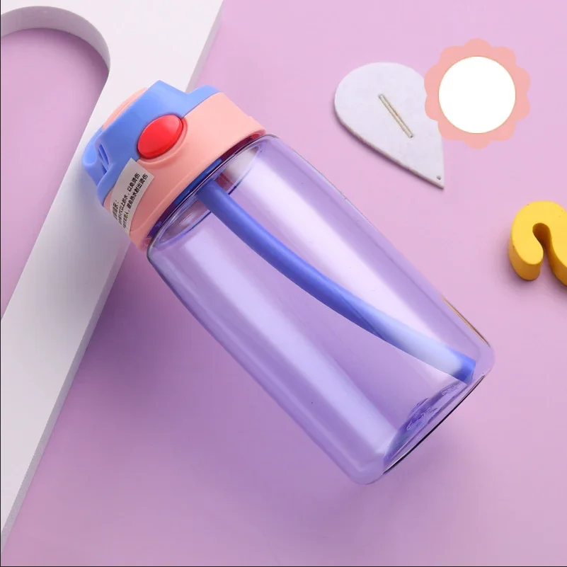 480ml Water Bottle With Straw Kids Girls Portable Travel Bottles Gym Sports Fitness Cup Summer Cold Water Juice Drinking Bottle