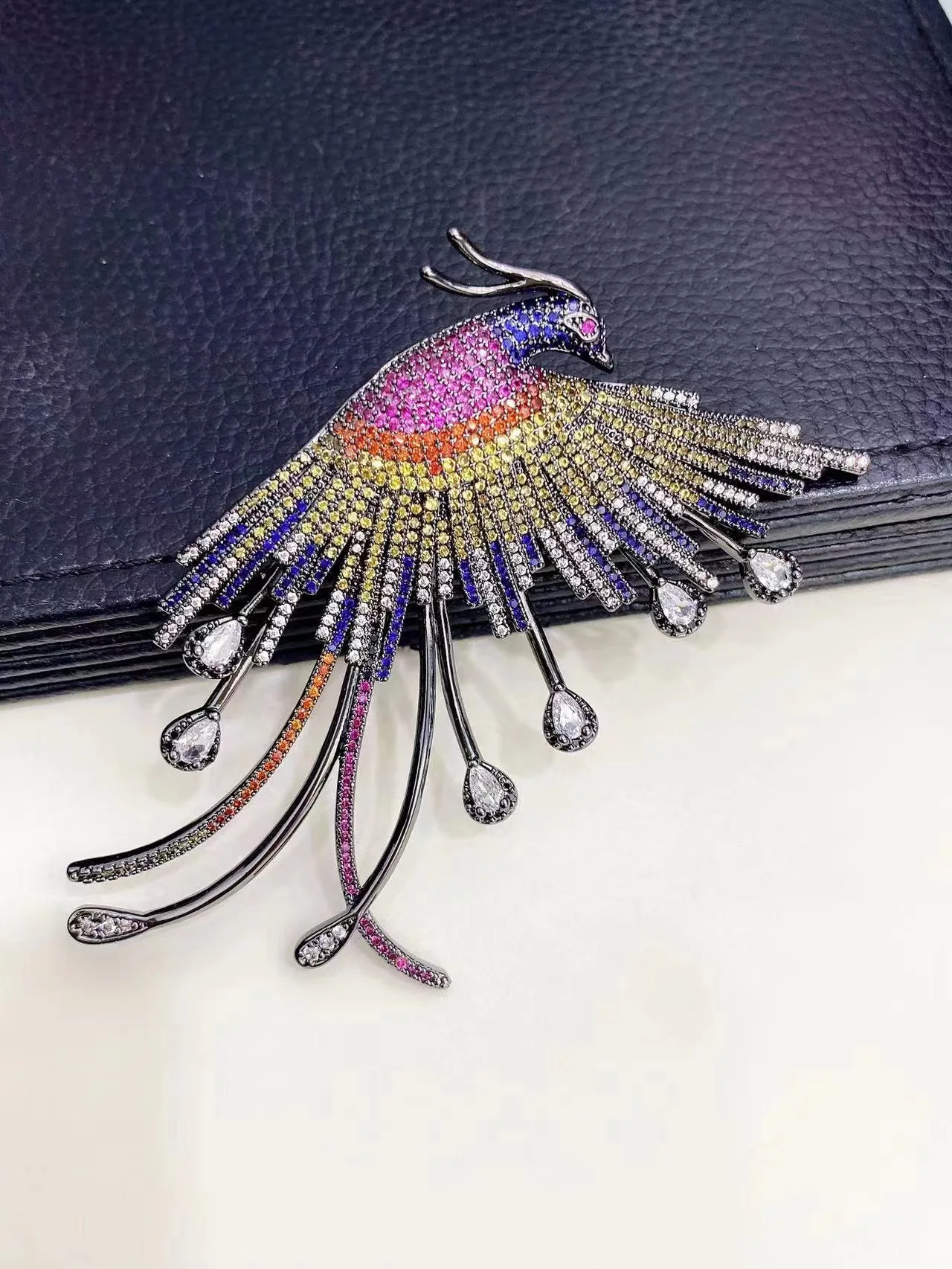 Luxury Design Phoenix Cubic Zircon Brooches for Women Fashion Animal Bird Butterfly Corsage Big Pin Coat Accessories 2023 Gift
