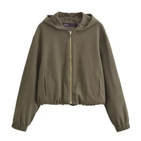 Autumn new women's clothing European and American style loose zipper hooded pilot jacket with tie up wide leg casual pants set - Image 2