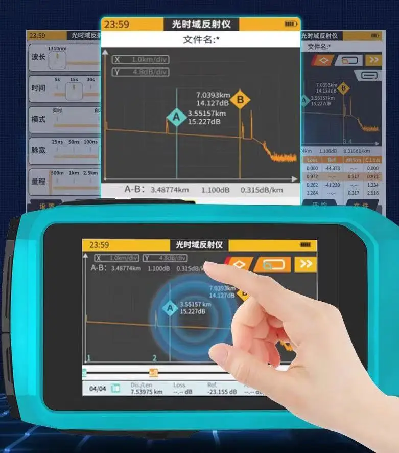 

New Mini OTDR Active Fiber 1550nm 20dB 60KM Optical Reflectometer Touch Screen OPM VFL OLS Fiber Tester Touch Screen Type-C FTTH