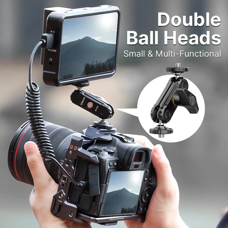 Ulanzi R102 Metal Double Ball Heads Magic Arm 360&deg;1/4''Screw Extend Mount DSLR Camera Monitor Video Mic Tripod camera ball head mount