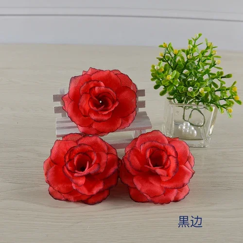 Set of 10 Red and Green Artificial Rose Flower Heads