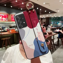 Artistic Pattern Phone Case with Wrist Strap and Holder Cover - A25 5G (SK3 - 58WDMoLanDRed)