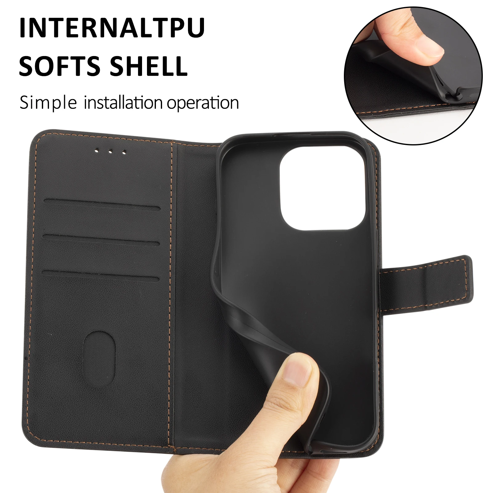 Elegant Faux Leather Flip Wallet Phone Case with Card Slot – Simple & Stylish Protective Cover