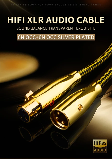 金メッキXLRケーブル オス-メス 3ピン OFC オーディオケーブル