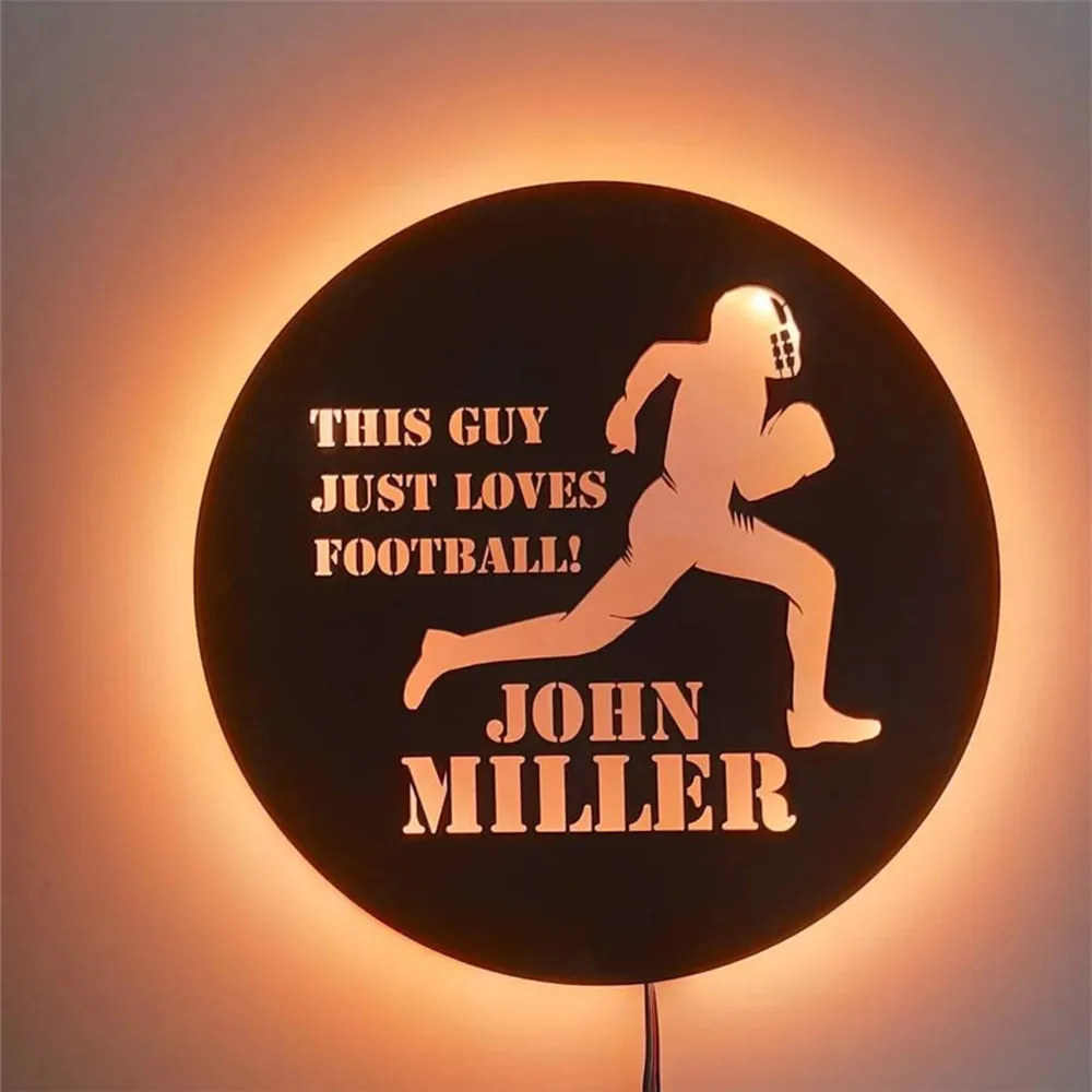 

Персонализированная неоновая вывеска для регби, деревянная настенная лампа с именем на заказ, яркая Ночная лампа для спорта, регби, игроки, фанаты, декор для спальни