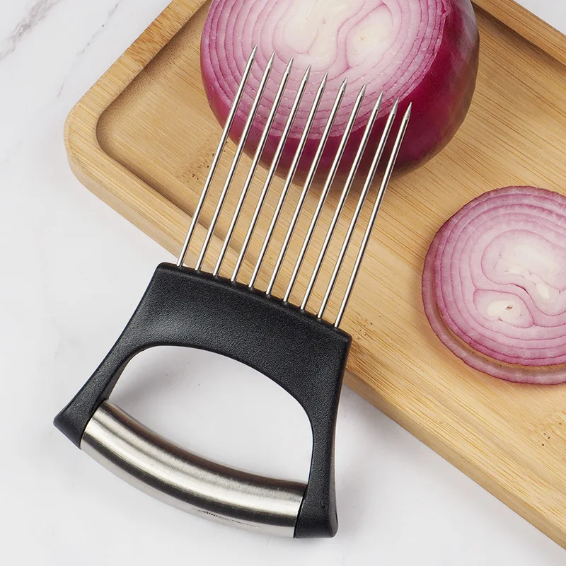 

Easy Onion Cutter Holder Vegetable Slicer Cutting Tools Stainless Steel Meat Potato Tomato Slicer Holder Fork Kitchen Gadgets