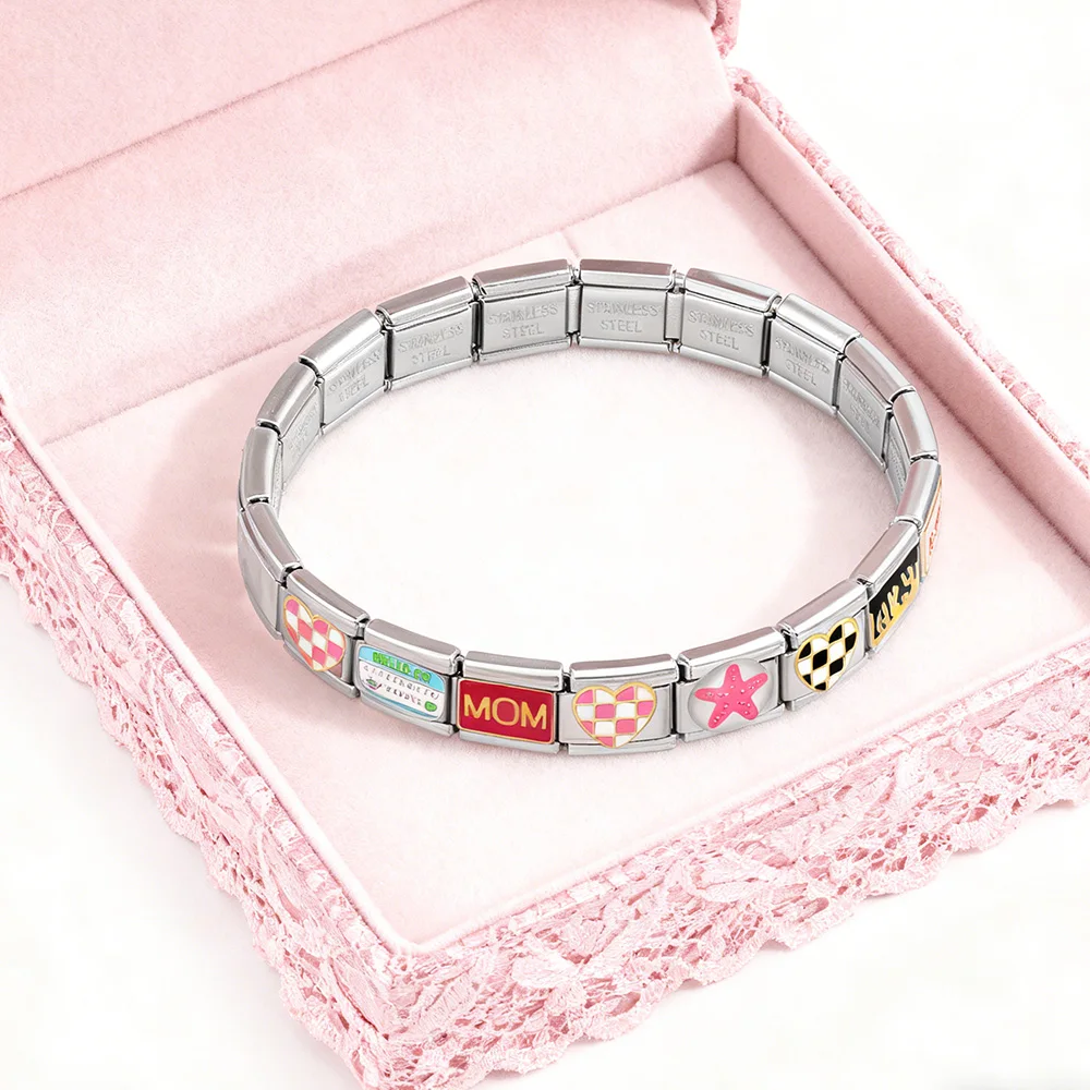 URING Klassischer bunter zuckerrosa Seestern-Kamera-Flammen-Charm-Anhänger passend für 9mm Edelstahl-Italienische Armbänder DIY Schmuckherstellung – Detail 5