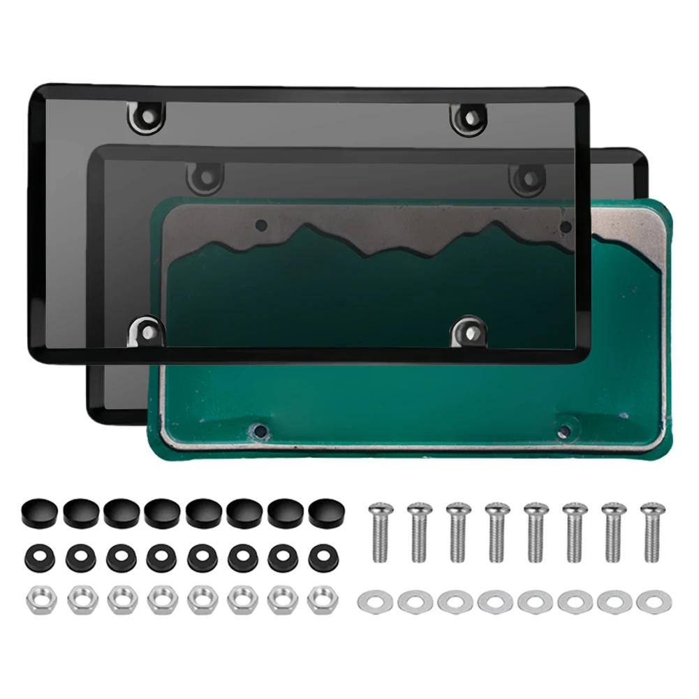 2Pcs License Plate Protector with Screw Caps Cover Kit Transparent ...