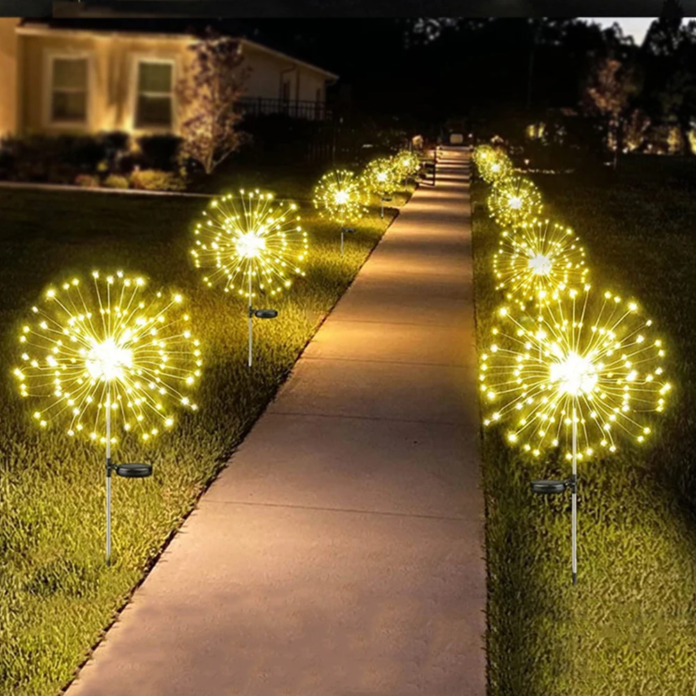 

90/120/150leds Solar Fireworks Lights DIY Fairy Dandelion Starburst Lamp for Christmas Wedding Home Party Garden Landscape Decor