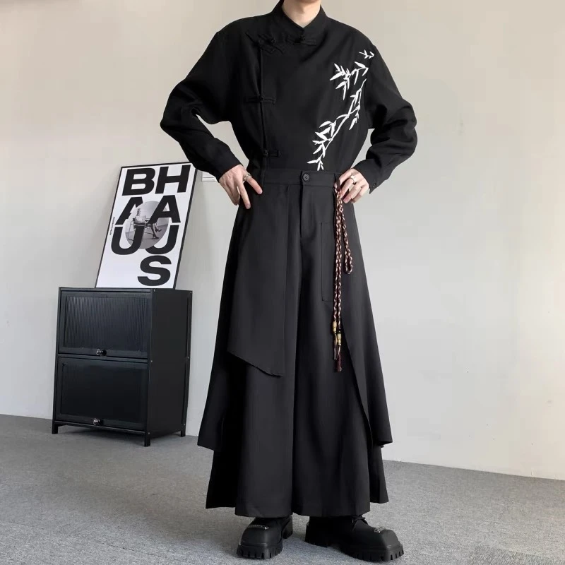 Yamamoto Yohji style irregular Chinese style wide-leg skirt pants for men 511