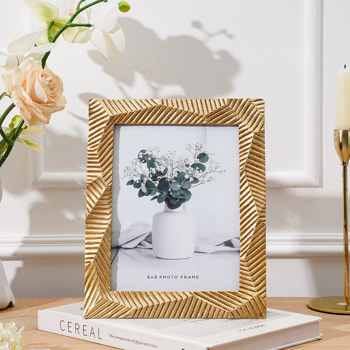 1PC, resin material geometric multi-faceted golden photo frame, festive home desktop decoration photo frame ornament