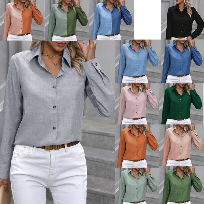 Women Long Sleeve Patchwork Workwear Blouse