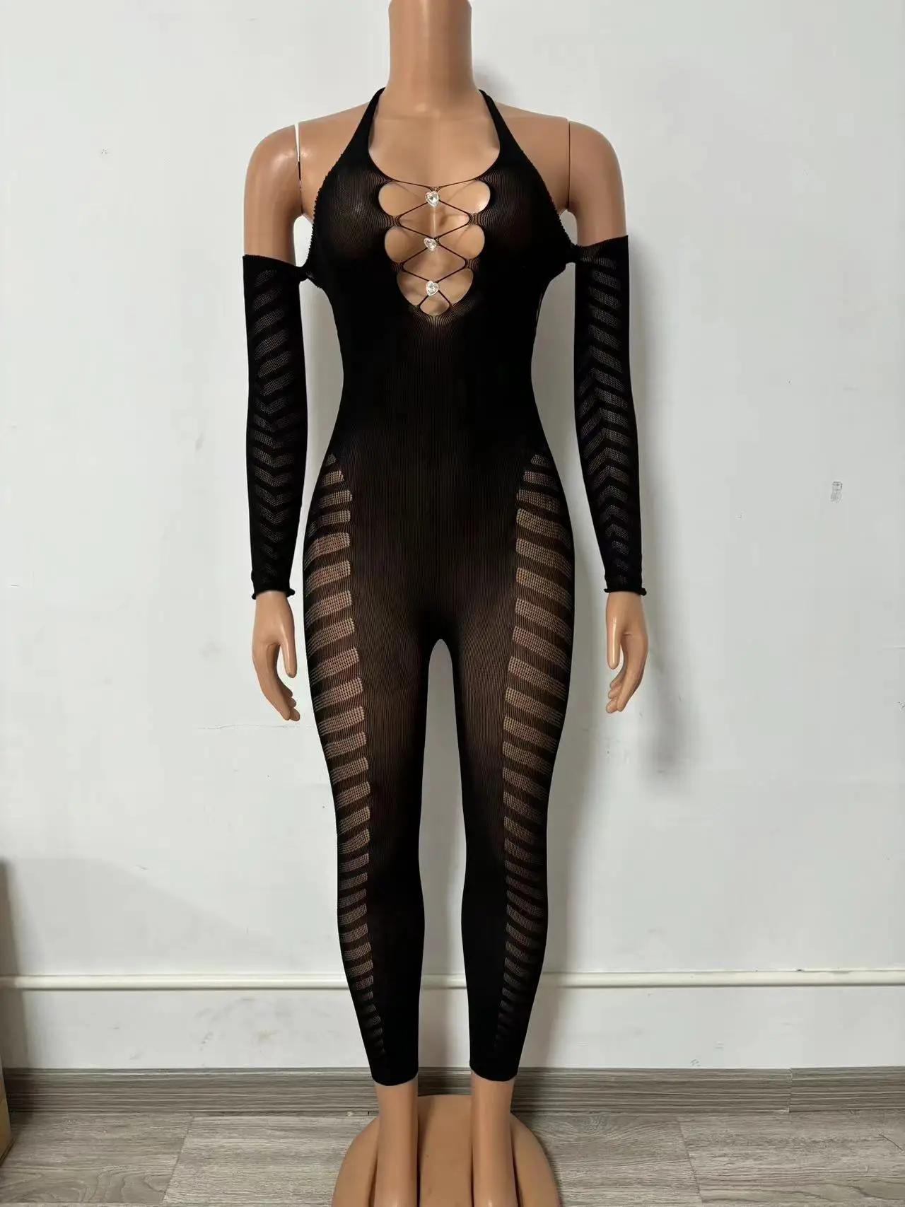Hollow out sexy curves nightclub party transparent super elastic mesh playsuit bodysuit romper Ropa De Mujer romper jumpsuit adult unitard women romper jumpsuit