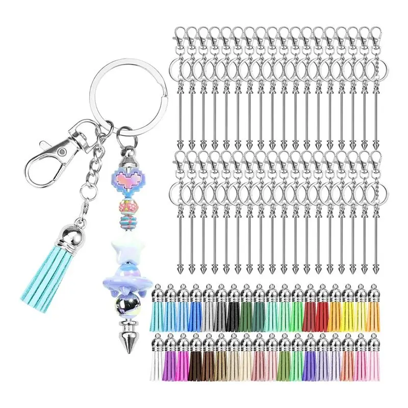 Make Keychains Bulk 36Pcs Beadable Keychains Bars Silver Beadable Keychain Bars Bulk Blank ...
